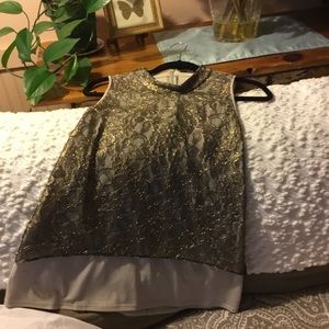 Gold lace overlay blouse by tahari
